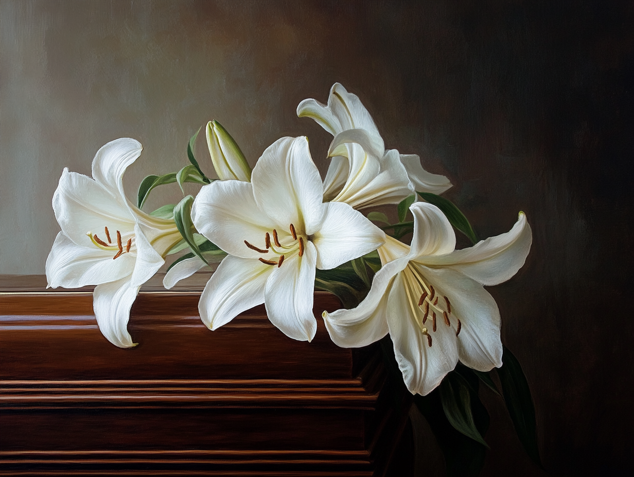 Lillys on a funeral casket